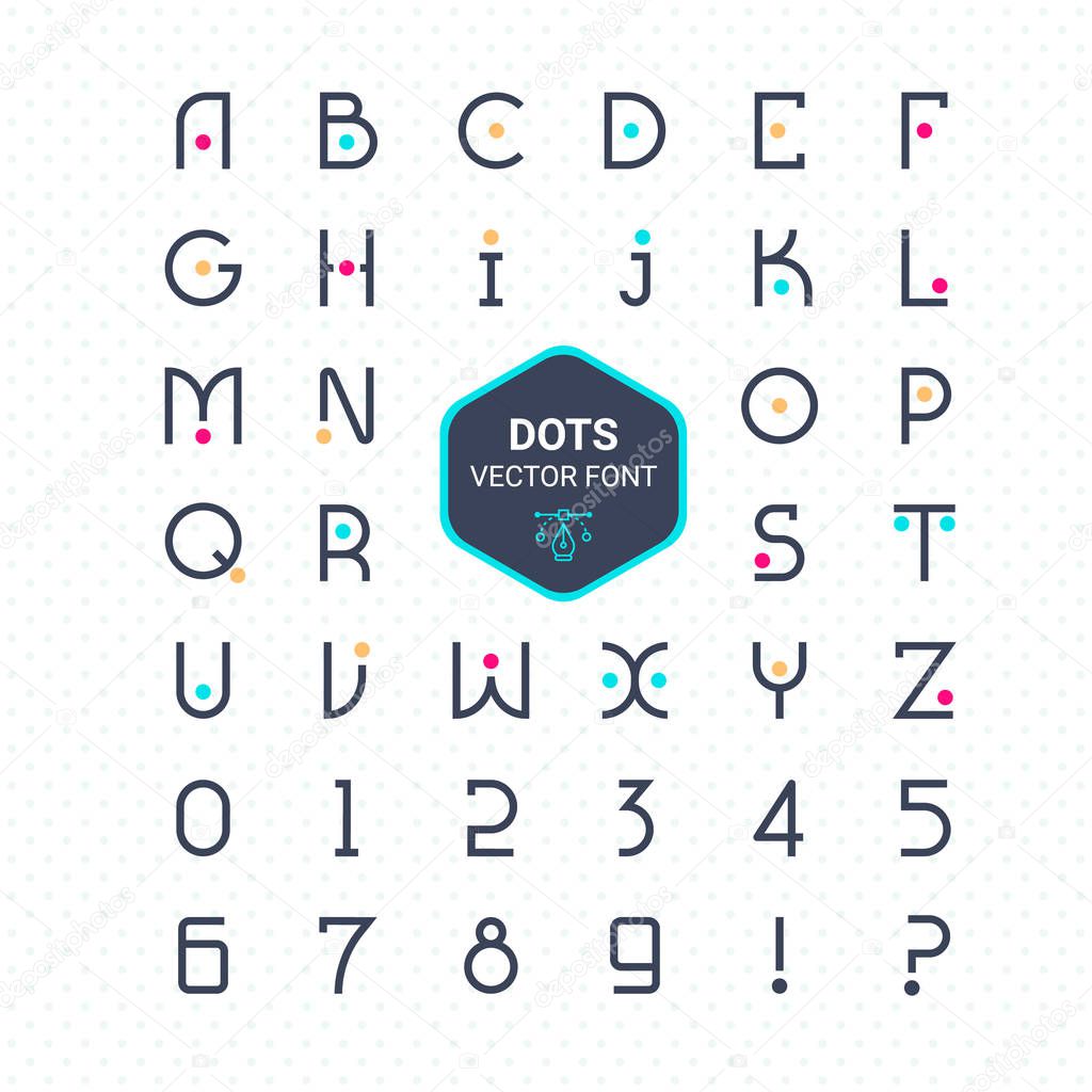 Rounded font. Vector alphabet with dots effect letters.