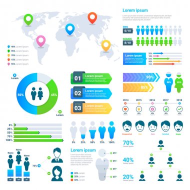 İş istatistikleri grafik, demografik nüfus grafiği, insanlar modern Infographic vektör öğeleri