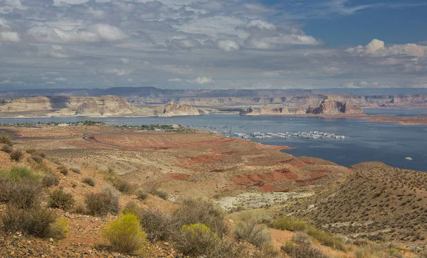 Vista Para Wahweap Marina Lago Powell Perto Page Tarde Com — Fotografia de Stock