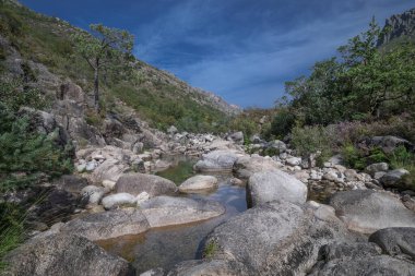 Peneda-Geres ulusal parkının manzarası. Kuzey Portekiz 'de su havzaları ve kayalar, doğa.