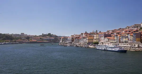 Vista Ciudad Oporto Con Río Duero Durante Día Soleado Barco — Foto de Stock