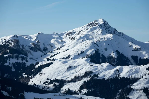 Berg Med Bergskedja Wilder Kaiser Vid Fieberbrunn Vintern Med Snö — Stockfoto