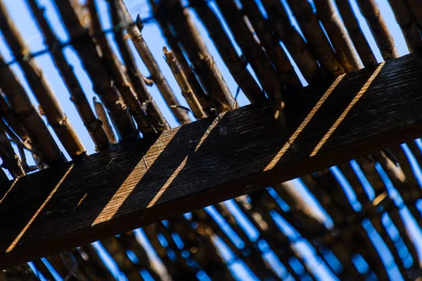 Viehättävä Bambu Katto Rentoutumisalue Luonnonpuistossa Lähellä Elche Alicanten Maakunta Espanja — kuvapankkivalokuva