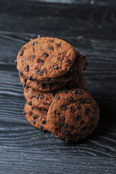 Biscuits Avoine Chocolat Sur Fond Bois Foncé — Photo