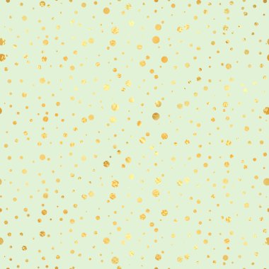 Altın daire seamless modeli. Altın geometrik modern arka plan. Altın nokta. Vektör çizim. Parlak zemin. Altın folyo doku. Art deco tarzında. Lekeli, konfeti.