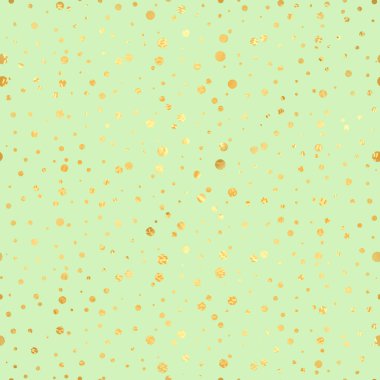 Altın daire seamless modeli. Altın geometrik modern arka plan. Altın nokta. Vektör çizim. Parlak zemin. Altın folyo doku. Art deco tarzında. Lekeli, konfeti.