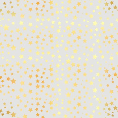 Altın yıldız seamless modeli. Soyut siyah modern seamless modeli altın konfeti yıldız ile. Vektör çizim. Parlak arka plan. Altın folyo doku.