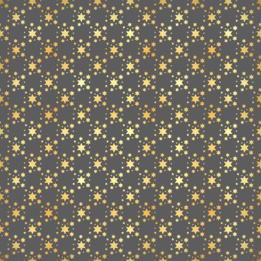 Altın yıldız seamless modeli. Soyut siyah modern seamless modeli altın konfeti yıldız ile. Vektör çizim. Parlak arka plan. Altın folyo doku.