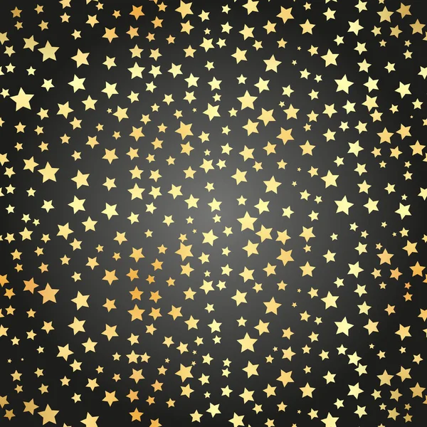 Estrela dourada sem costura padrão. Abstrato padrão sem costura moderna preta com estrelas de ouro confete. Ilustração vetorial. Fundo brilhante. Textura de folha de ouro . —  Vetores de Stock