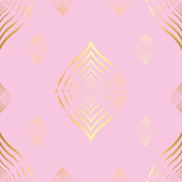 Naadloze patroon gouden lijnen geometrische vector achtergrond. Roze naadloos — Stockvector