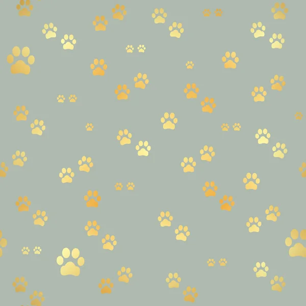 Dog Gold paw prints. Seamless pattern of animal gold footprints. Dog paw print seamless pattern on black background — Stock Vector
