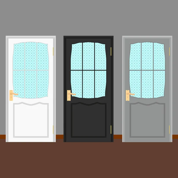 Vector färgglada stängd dörr med ram Isolated.Realistic och platt färg stil design. Vit svart och brun färg dörrar — Stock vektor