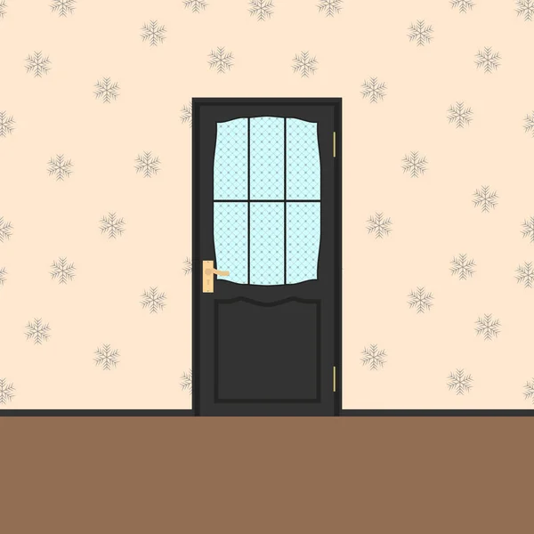 Porte fermée en bois vectoriel avec cadre isolé sur fond sans couture Snowflake — Image vectorielle