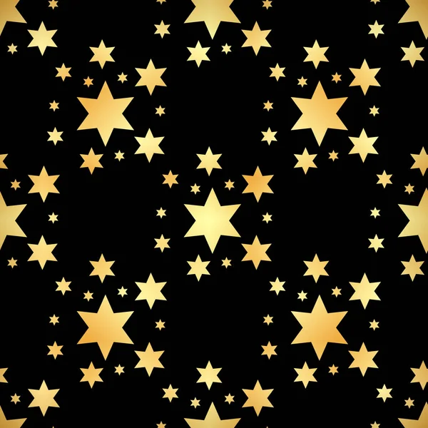 Gold star seamless pattern. Abstract black modern seamless pattern with gold confetti stars. Vector illustration. Shiny background. Texture of gold foil.