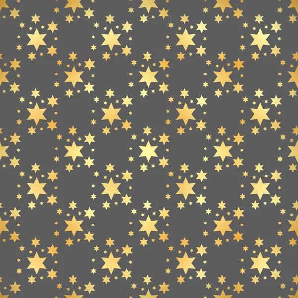 Modèle sans couture étoile d'or. Modèle abstrait noir moderne sans couture avec étoiles confettis or. Illustration vectorielle. Fond brillant. Texture de feuille d'or . — Image vectorielle