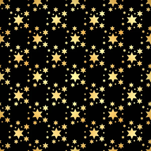 Modèle sans couture étoile d'or. Modèle abstrait noir moderne sans couture avec étoiles confettis or. Illustration vectorielle. Fond brillant. Texture de feuille d'or . — Image vectorielle