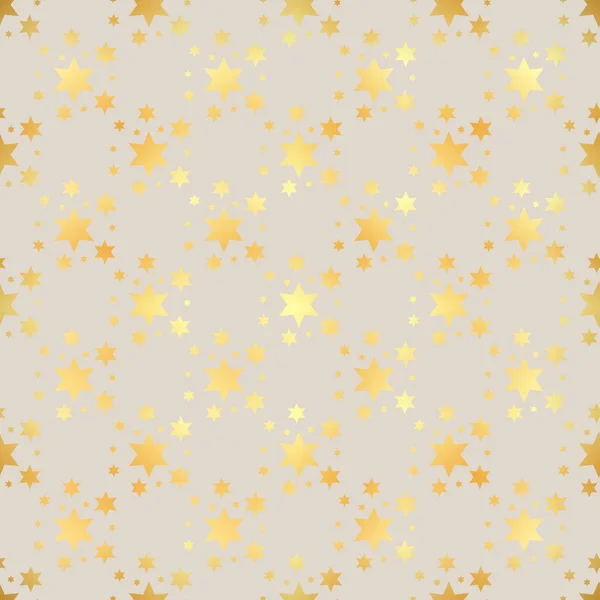 Patrón inconsútil estrella dorada. Patrón moderno negro abstracto sin costuras con estrellas de confeti de oro. Ilustración vectorial. Fondo brillante. Textura de lámina de oro . — Vector de stock