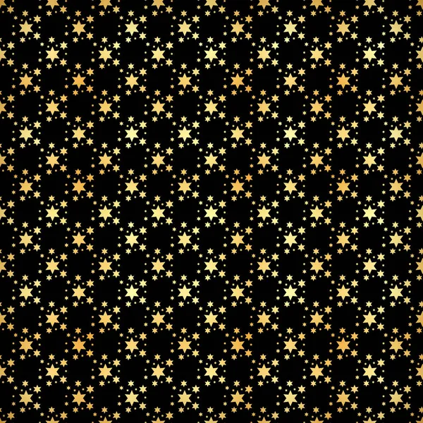 Goldener Stern nahtloses Muster. abstraktes schwarzes modernes nahtloses Muster mit goldenen Konfettisternen. Vektorillustration. glänzender Hintergrund. Textur aus Goldfolie. — Stockvektor