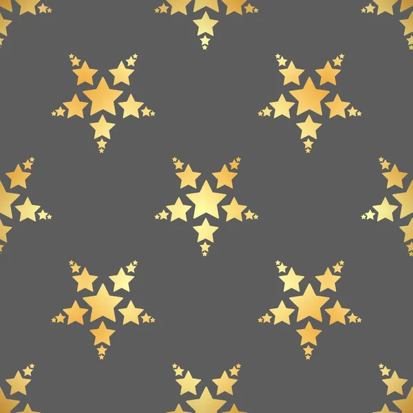 Padrão sem costura estrela dourada. Abstrato padrão sem costura moderna preta com estrelas de ouro confete. Ilustração vetorial. Fundo brilhante. Textura de folha de ouro . — Vetor de Stock