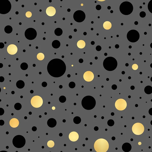 Fond abstrait avec des cercles noirs et or. Modèle sans couture — Image vectorielle