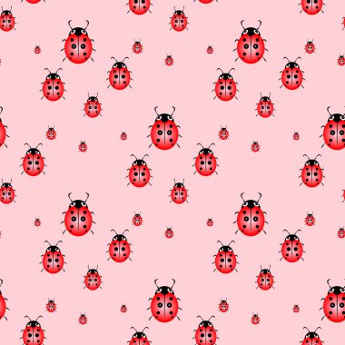 Sorunsuz vektör desenle böcekler, kaotik arka plan ışık zemin üzerinde parlak yakın çekim ladybugs ile
