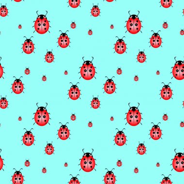 Çok sulu boya ladybugs ile sorunsuz arka plan. Vektör çizim.