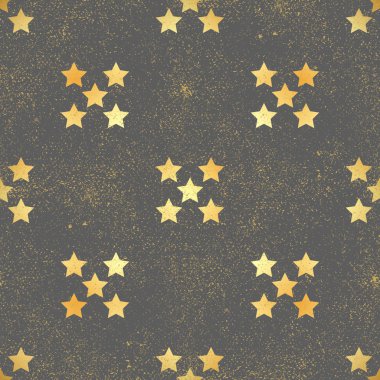 Altın yıldız seamless modeli. Soyut karanlık modern seamless modeli altın konfeti yıldız ile. Parlak arka plan. Altın folyo doku.