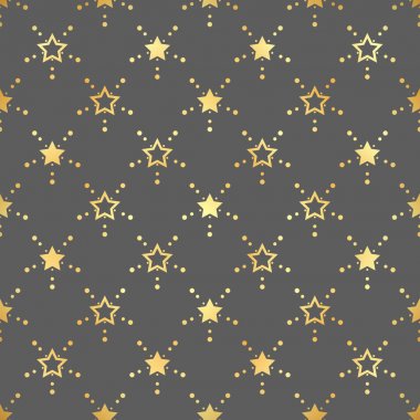 Altın yıldız Seamless modeli. Vektör görüntü. Altın yıldızlı gece gökyüzü