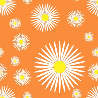 Kağıt ambalaj için vektör sorunsuz doku arka plan. Papatya papatya çiçek dekorasyon desen tasarım