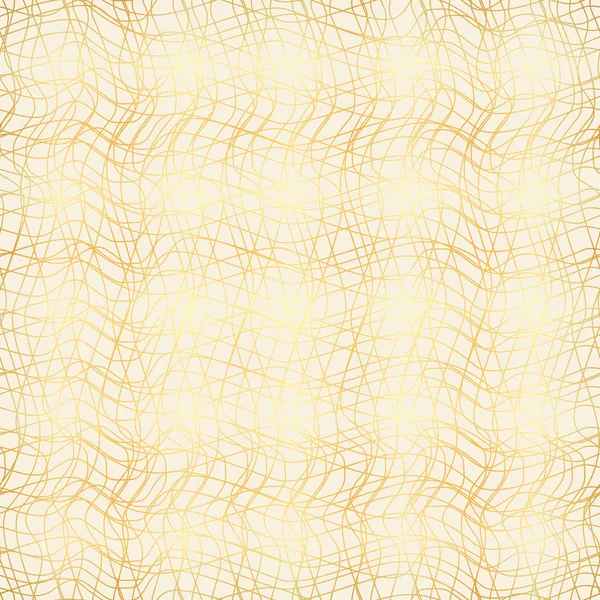 Gold grid pattern of curved lines, chaos, seamless vector background. — Stock Vector