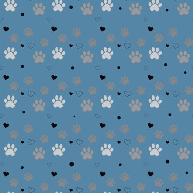 Pençe baskı ve kalp sorunsuz. Kedi Tekstil desen izleri. Kedi ayak izi seamless modeli. Vektör sorunsuz