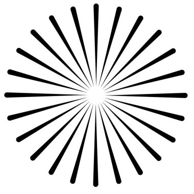 Işınları, kirişler öğesi. Sunburst, beyaz yıldız patlaması şekli. Yayılan, Radyal, hatları birleştirme. Soyut dairesel geometrik şekil.