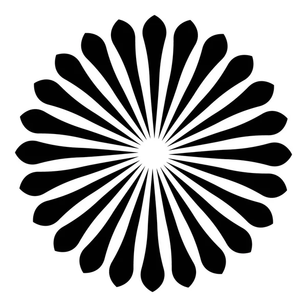 Raios, elemento vigas. Sunburst, forma de starburst em branco. Radiante, radial, linhas de fusão. Forma geométrica circular abstrata . — Vetor de Stock