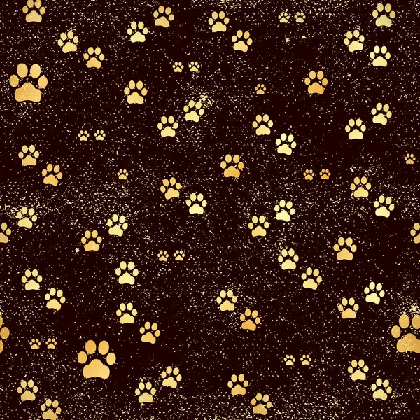 Gold Paw print seamless. Следы кошачьего текстиля. Векторный бесшовный — стоковый вектор