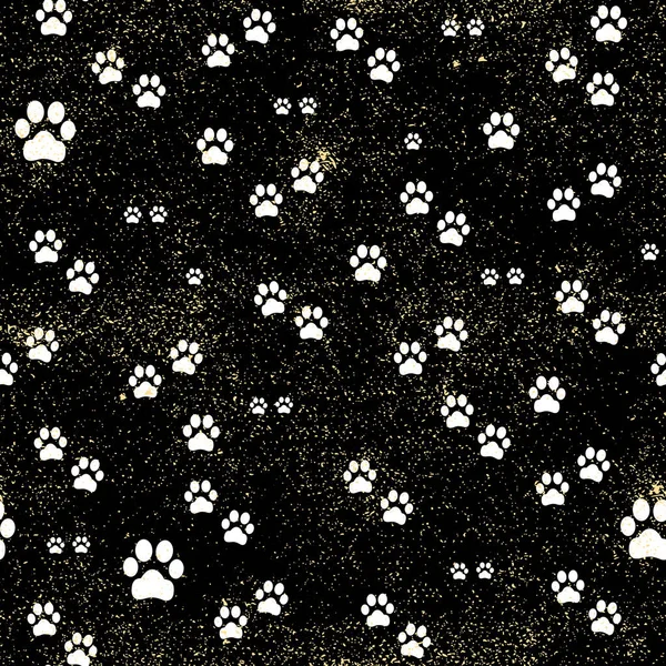 Gold Paw print seamless. Traces of Cat Textile Pattern. Vector seamless
