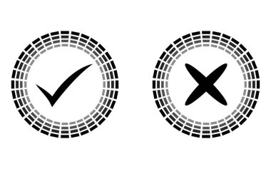 Yuvarlak işareti Icons set, siyah beyaz arka plan üzerinde Evet Hayır vektör illüstrasyon izole denetleyin. eps10