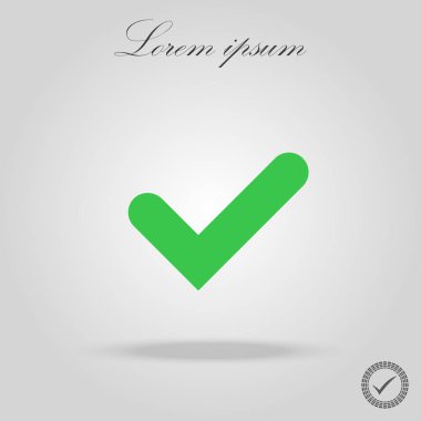 Onay işareti öğesi. Beyaz arka plan üzerinde izole yeşil onay işareti simgesi. Basit işareti grafik tasarım. Düğme oy, karar, web için ok. Doğru onay, onaylanmış sembolü. Vektör çizim