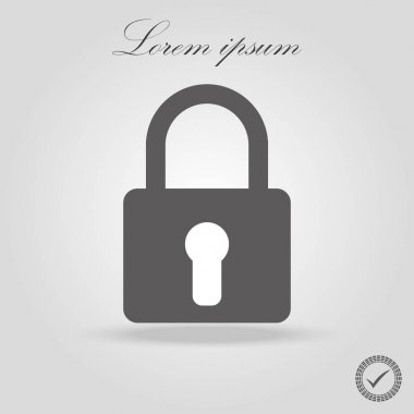 Trendy düz stil gri arka plan üzerinde izole kilit simgesi. Güvenlik simgesi, web sitesi tasarımı, logo, app, UI. Vektör çizim