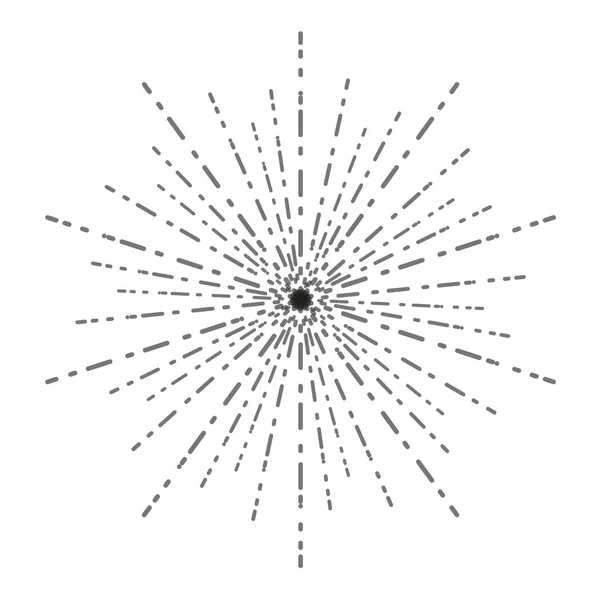 Sole splendente, stella splendente. Radiando dal centro di travi sottili, linee. Elemento di design per logo, insegne. Stile dinamico. Esplosione astratta, linee di movimento di velocità dal centro, irradiante tagliente — Vettoriale Stock