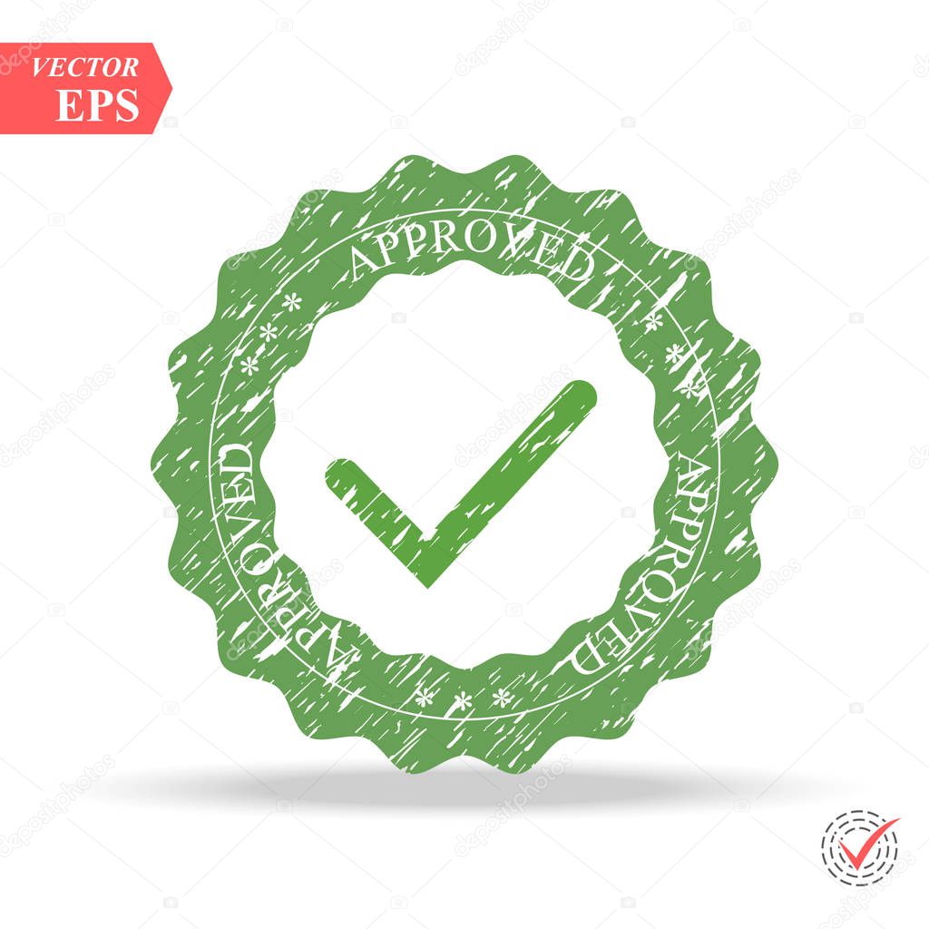 Tick icon vector symbol, green checkmark isolated on white background, checked icon or correct choice sign, check mark