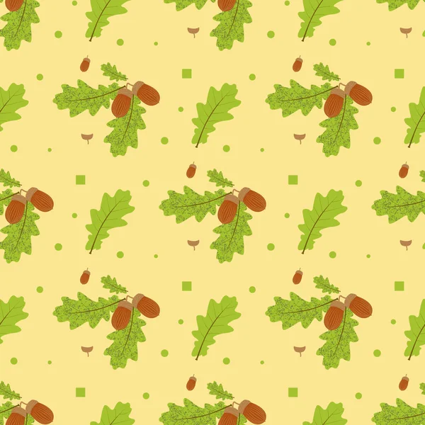 Seamless pattern on the background. Oak branch with leaves and acorns. Vector illustration. — Stock Vector