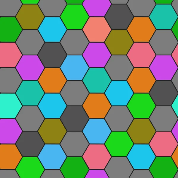 Zeshoek raster naadloze vector achtergrond. Gestileerde veelhoeken zes hoeken geometrisch ontwerp. Trendy kleuren zeshoek cellen patroon van spel ui. Hexagonale vormen moderne achtergrond. — Stockvector