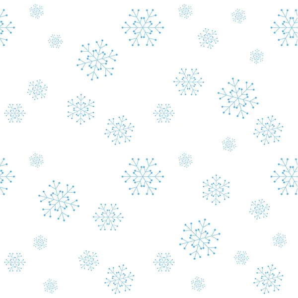 Snowflake simple seamless pattern. Blue snow on white background. Abstract wallpaper, wrapping decoration. Symbol of winter, Merry Christmas holiday, Happy New Year celebration Vector illustration eps — Stock Vector