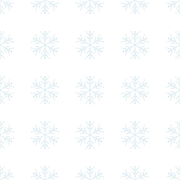 Sneeuwvlok eenvoudige naadloze patroon. Blauwe sneeuw op witte achtergrond. Abstract behang, verpakking decoratie. Symbool van de winter, Vrolijk Kerstfeest, Gelukkig Nieuwjaar viering Vector illustratie eps — Stockvector