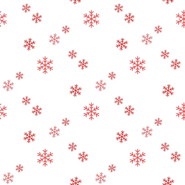 Patrón sin costuras de Navidad de copos de nieve grandes y pequeños, rojo sobre blanco — Vector de stock