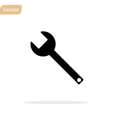 Wrench Simgesi, gri arkaplanda izole edilmiş modaya uygun düz stil. Web sitesi tasarımınız için anahtar sembolü, logo, uygulama, UI. Vektör illüstrasyonu, EPS10.