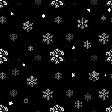 Siyah bir zemin üzerinde kusursuz kar taneleri deseni