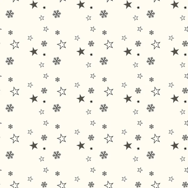 Copos de nieve, estrellas, símbolos de invierno, pinceles establecidos. Patrón de línea de cepillo de garabato de Navidad vector. Fondo de formas abstractas sin costuras. Año Nuevo y Feliz Navidad colección de adornos de nieve dibujados a mano estacional — Archivo Imágenes Vectoriales