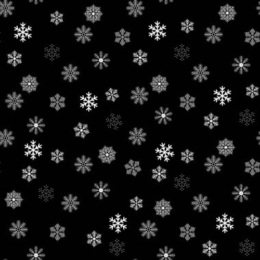Siyah bir zemin üzerinde kusursuz kar taneleri deseni