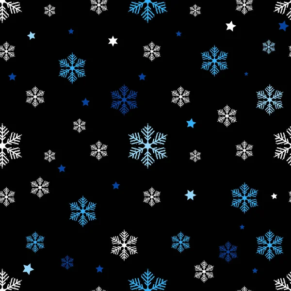 Padrão sem costura de flocos de neve azuis e brancos em um fundo preto eps10 —  Vetores de Stock